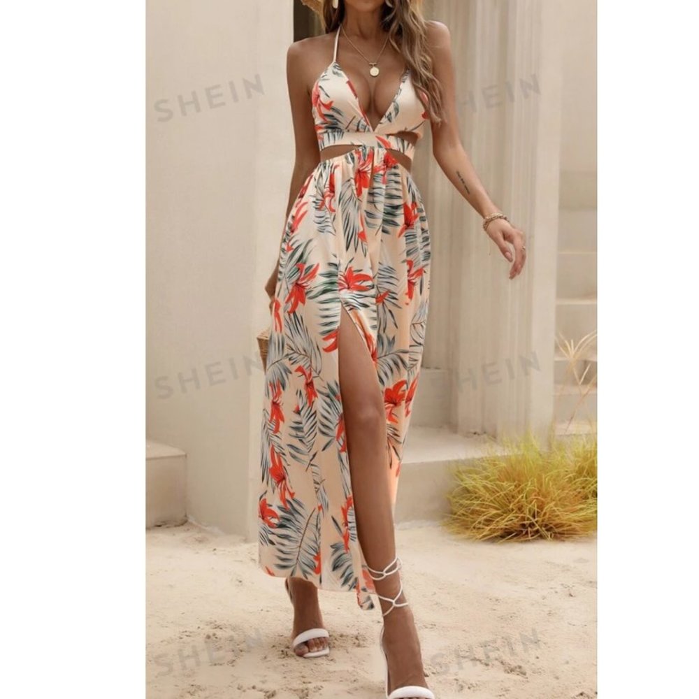 Halter Sundress with Side and Back Cut-Out and Front Slit SMALL NIB